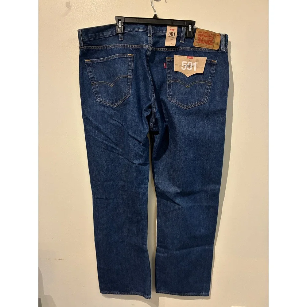 Levis 501 Original Mens Big and Tall Dark Wash Straight Leg Denim Jeans 44x32